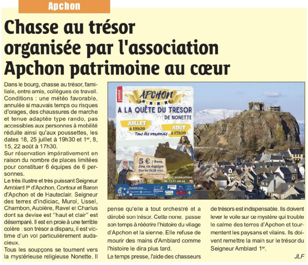 Dans le Réveil Cantalien du 18 Juillet&nbsp;2025