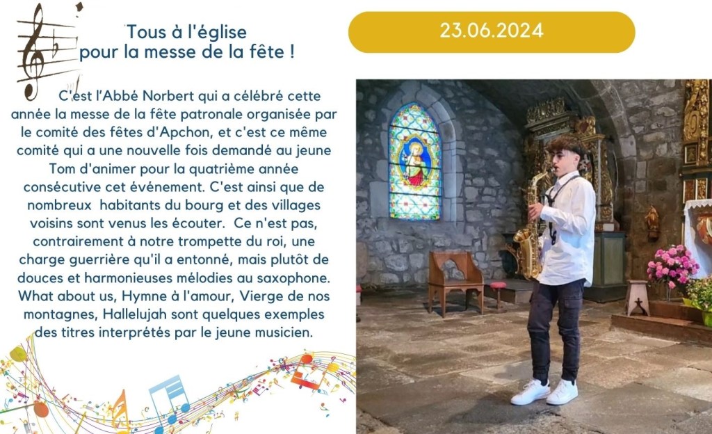 Tous à l&rsquo;église pour la messe de la fête en musique avec Tom et son&nbsp;saxophone