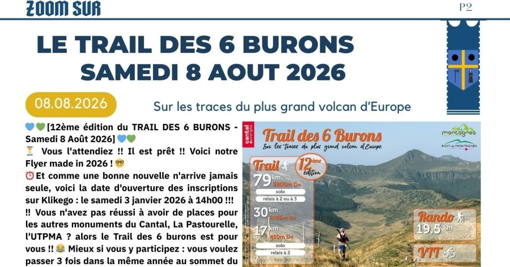 Le Trail des 6 burons Samedi 8 Août&nbsp;2026
